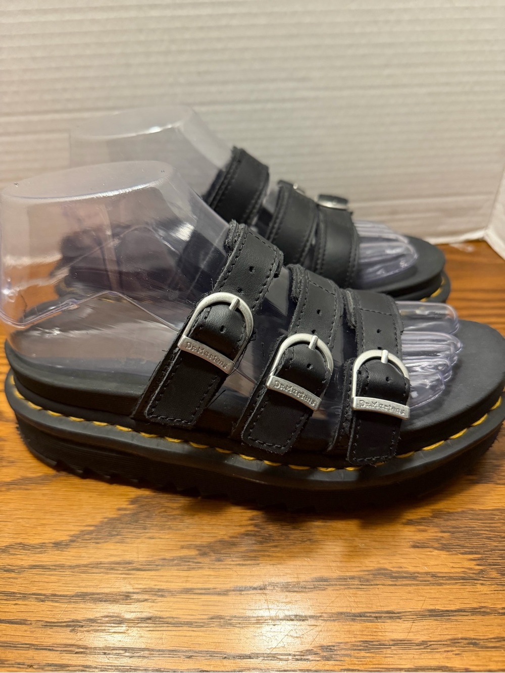 Dr. Martens Black Triple-Strap Sandals with Yellow Stitching - Picture 3 of 12
